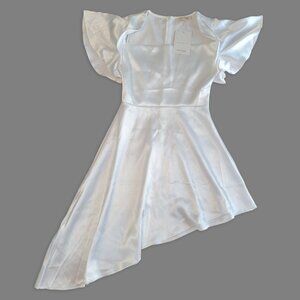 NWT Morrisday White Satin Mini Dress, Angel Look Asymmetrical Dress, Size S